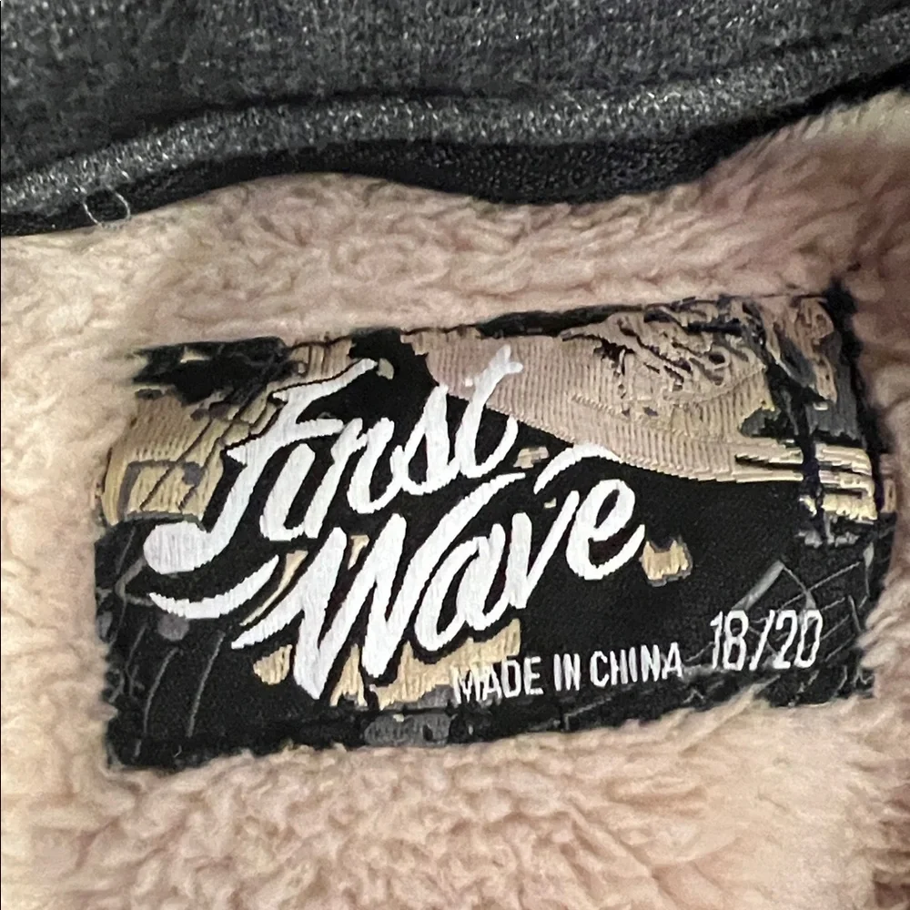 Boys size 18/20 Black Leather Jacket with Gray Hood(removable hood) - Picture 2 of 11